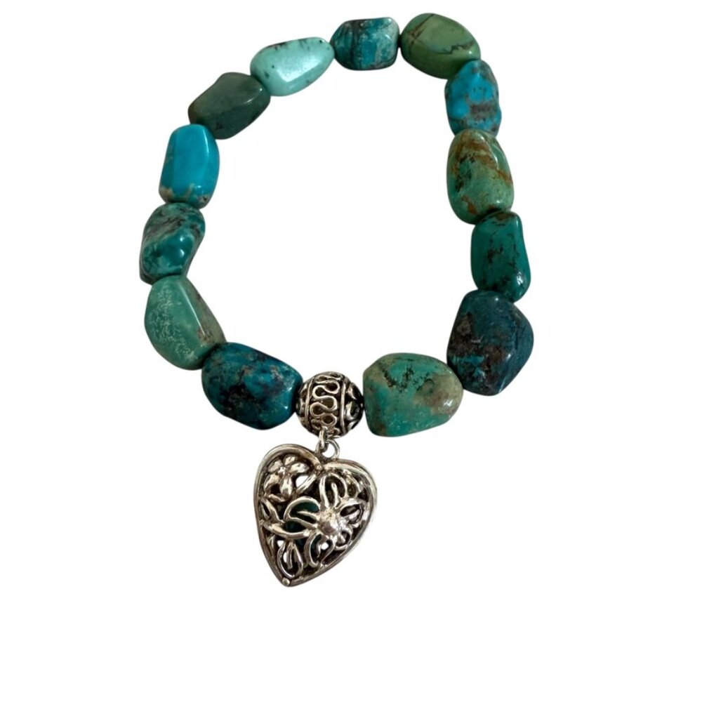 WHITNEY KELLY Turquoise elastic bracelet dangling heart charm